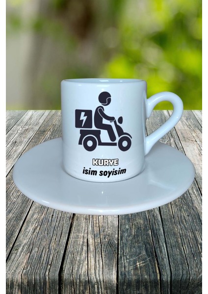 Kurye Meslek Baskılı Türk Kahvesi Fincanı Tabaklı Kişiye Özel Model 6