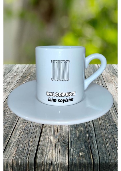 Kaloriferci Meslek Baskılı Türk Kahvesi Fincanı Tabaklı Kişiye Özel Model 3