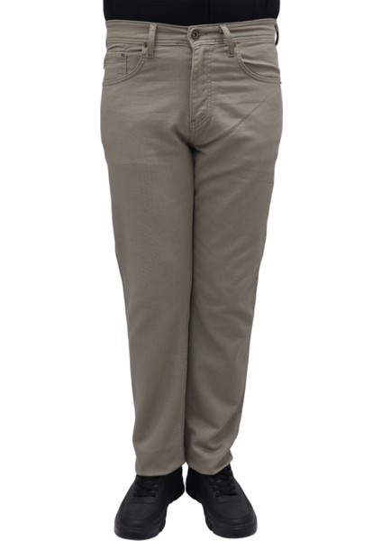 Fistan Store Erkek Koyu Bej Yüksek Bel Rahat Kesim Boru Paça Büyük Beden Jean Pantolon