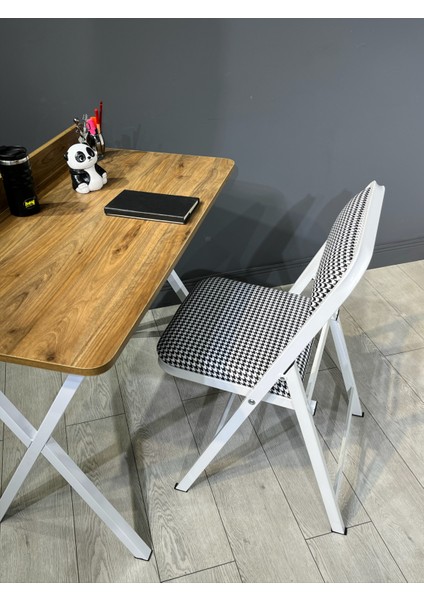 Buse Çalışma Masası Ofis Bilgisayar Masası + Katlanır Sandalyeli 103 cm Metal Siyah Ayak fiyatları