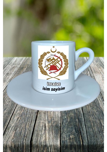 Itfaiye Meslek Baskılı Türk Kahvesi Fincanı Tabaklı Kişiye Özel Model 1
