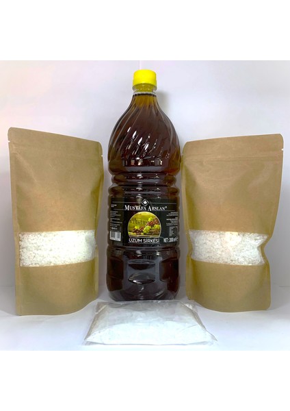 Turşu Seti Üzüm Sirkesi 2 lt - Çankırı Kaya Tuzu granül 1 kg - Limon Tuzu 100 gr