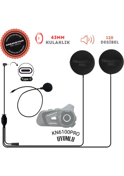 KN6100 Pro Kapalı Kask Kulaklık Mikrofon Seti
