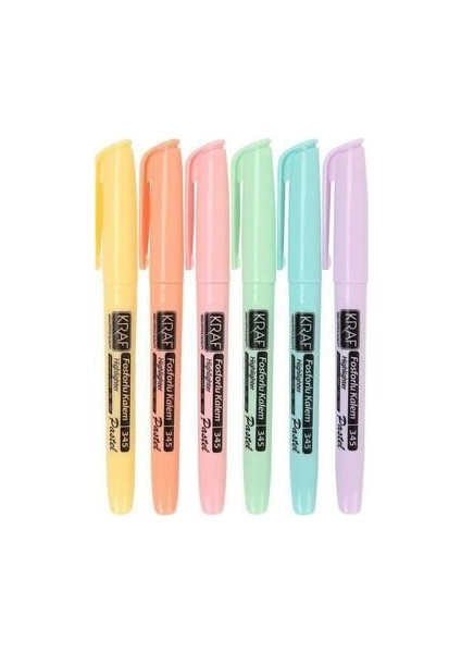 6'lı Fosforlu Kalem Seti - Pastel Renkler, 1-4 mm Uç Kalınlığı, Ergonomik Tasarım, Desenli Kesik Uç fırsatları