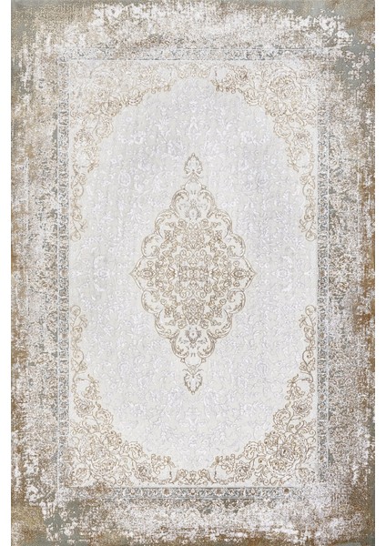 Gold Klasik Etnik Modern Desenli Pamuk Makinada Yıkanabilir Hav Toz Vermez Leke Tutmayan Kaymaz Taban Dijital Makine Baskı Salon Yolluk Mutfak Halı