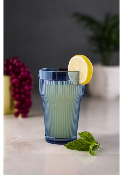 Akrilik Lacivert Tekli Uzun Bardak & Su Meşrubat Bardağı 400 ml ( Cam Değildir )
