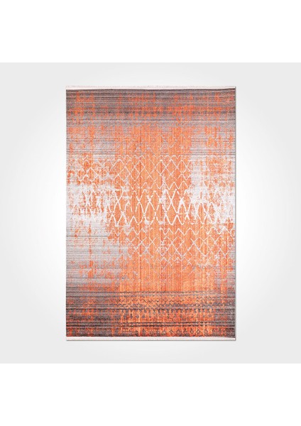 Aubrey Eskitme Turuncu Pamuk Dikdörtgen Modern Desenli Pamuk Makinada Yıkanabilir Hav Toz Vermez Leke Tutmayan Kaymaz Taban Dijital Makine Baskı Salon Yolluk Mutfak Halı