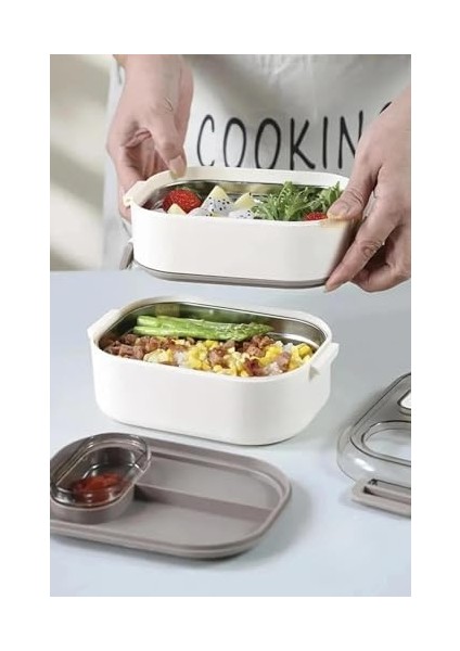 Bento 1000ML Lunchbox Çift Katlı 3 Bölmeli Çelik Sefer Tası Yemek Kutusu (Yeşil) fiyatları