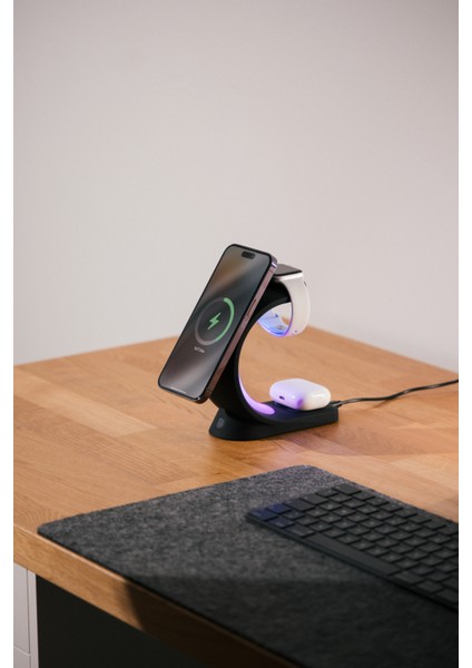 SL-CW20 Telefon, Saat, Kulaklık Uyumlu 15W Siyah Rgb Kablosuz Şarj Cihazı modelleri