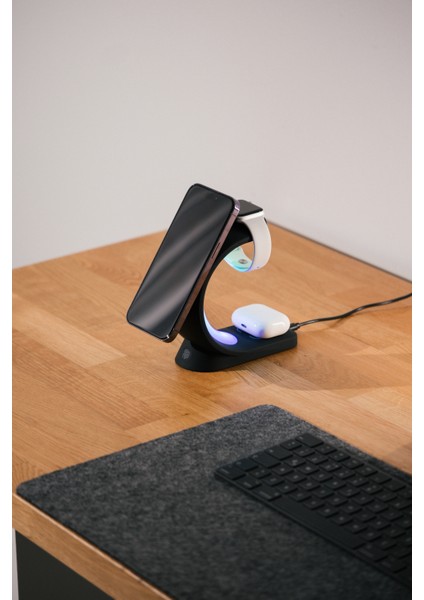 SL-CW20 Telefon, Saat, Kulaklık Uyumlu 15W Siyah Rgb Kablosuz Şarj Cihazı