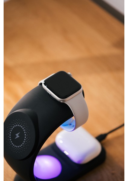 SL-CW20 Telefon, Saat, Kulaklık Uyumlu 15W Siyah Rgb Kablosuz Şarj Cihazı