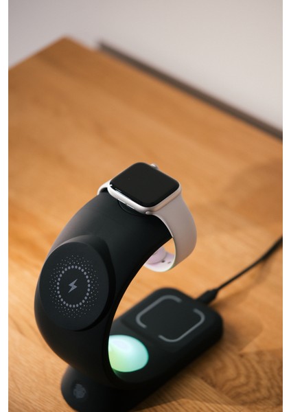 SL-CW20 Telefon, Saat, Kulaklık Uyumlu 15W Siyah Rgb Kablosuz Şarj Cihazı