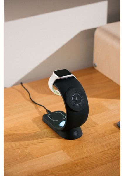 SL-CW20 Telefon, Saat, Kulaklık Uyumlu 15W Siyah Rgb Kablosuz Şarj Cihazı