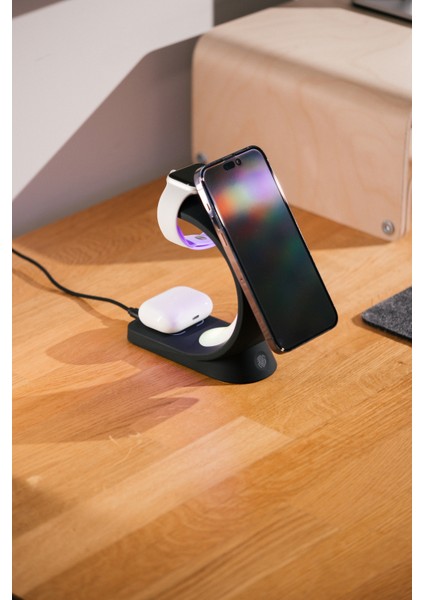 SL-CW20 Telefon, Saat, Kulaklık Uyumlu 15W Siyah Rgb Kablosuz Şarj Cihazı