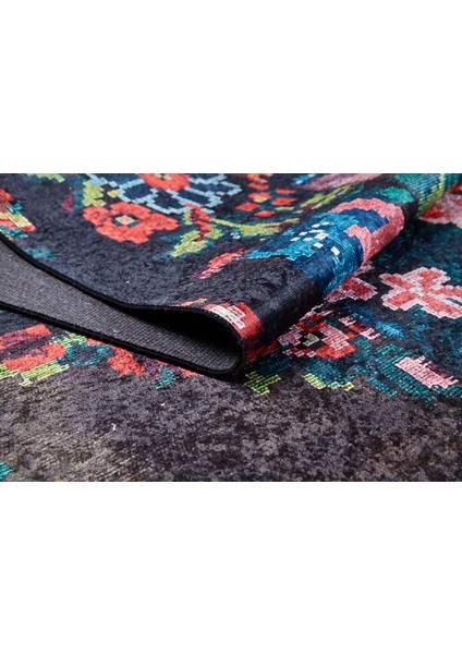 Biezun Siyah Patchwork Etnik Modern Desenli Makinada Yıkanabilir Hav Toz Vermez Leke Tutmayan Kaymaz Taban Dijital Makine Baskı Salon Yolluk Mutfak Halı fırsatları