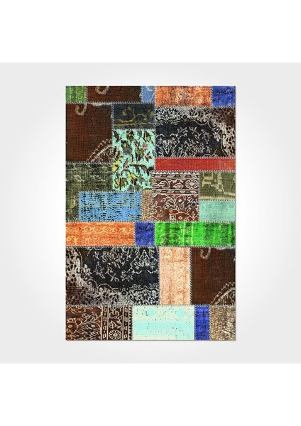 Jasmine Patchwork Kahverengi Pamuk Kare Modern Desenli Pamuk Makinada Yıkanabilir Hav Toz Vermez Leke Tutmayan Kaymaz Taban Dijital Makine Baskı Salon Yolluk Mutfak Halı
