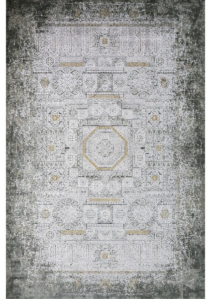 Gri Klasik Etnik Modern Desenli Pamuk Makinada Yıkanabilir Hav Toz Vermez Leke Tutmayan Kaymaz Taban Dijital Makine Baskı Salon Yolluk Mutfak Halı