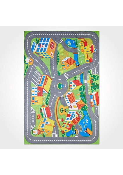 Makenzie Çocuk Gri Polyester Kare Modern Desenli Pamuk Makinada Yıkanabilir Hav Toz Vermez Leke Tutmayan Kaymaz Taban Dijital Makine Baskı Salon Yolluk Mutfak Halı