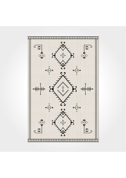 Frances Geometrik Krem Polyester Dikdörtgen Modern Desenli Pamuk Makinada Yıkanabilir Hav Toz Vermez Leke Tutmayan Kaymaz Taban Dijital Makine Baskı Salon Yolluk Mutfak Halı