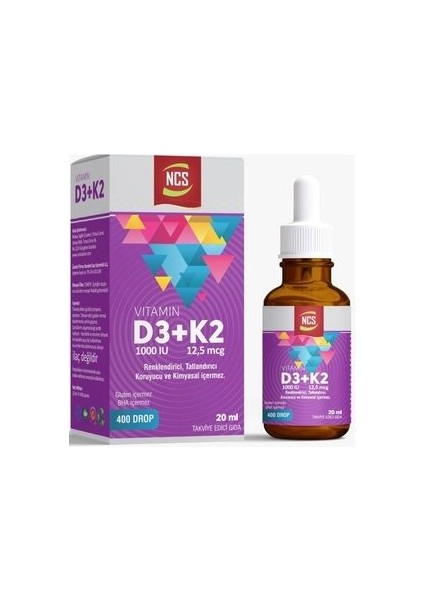 Vitamin D3 + K2 Damla 400 Damla 20 ml Zeytinyağı İçeren Takviye Edici Gıda - Türkiye Menşeli modelleri