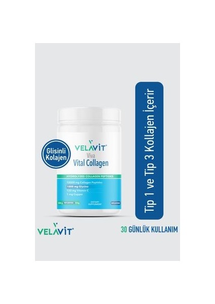 Viva Kolajen Tozu - 334 gr, Hidrolize Kolajen, Glisin, C Vitamini ve Bakır İçeren Takviye Edici Gıda, Türkiye Menşeli fiyatları