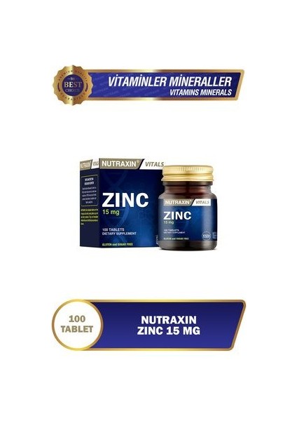 100 Tablet Çinko Takviyesi - 15 mg, Gluten ve Şeker İçermez, Türkiye Menşeli fiyatları