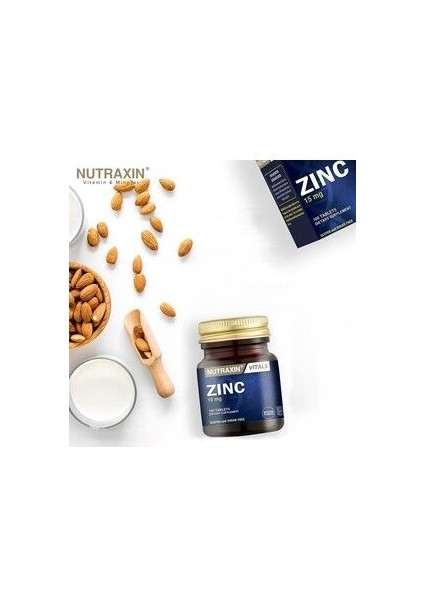100 Tablet Çinko Takviyesi - 15 mg, Gluten ve Şeker İçermez, Türkiye Menşeli