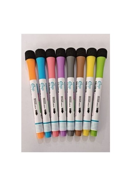 8'li Beyaz Tahta Kalemi Seti - Mavi, Sarı, Yeşil, Turuncu, Mor, Pembe, Kahverengi, Siyah, 14 cm, Manyetik Silgili, Desensiz fiyatları