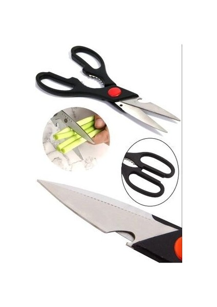 Sofra Mutfak Gereçleri Çok Amaçlı Mutfak Makası - 3CR13 Paslanmaz Çelik, 21 cm x 8.5 cm, Siyah Koruyucu Kapaklı