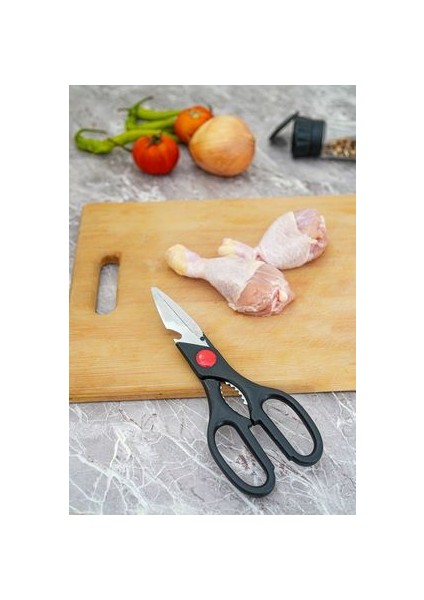 Sofra Mutfak Gereçleri Çok Amaçlı Mutfak Makası - 3CR13 Paslanmaz Çelik, 21 cm x 8.5 cm, Siyah Koruyucu Kapaklı