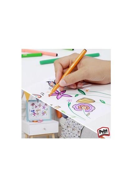 24 Renkli Keçeli Kalem Seti - 1. Sınıf Kalite, Yıkanabilir, Standart Boy, Çizim ve Boyama için Desenli indirimleri
