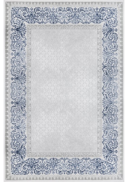 Mavi Geometrik Etnik Modern Desenli Pamuk Makinada Yıkanabilir Hav Toz Vermez Leke Tutmayan Kaymaz Taban Dijital Makine Baskı Salon Yolluk Mutfak Halı