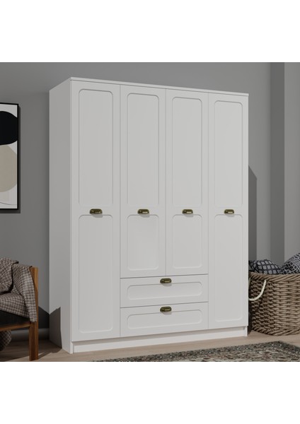 Alya Membran Gardırop Elbise Dolabı Geniş 4 Kapak 2 Çekmece Askılıklı Beyaz fiyatları