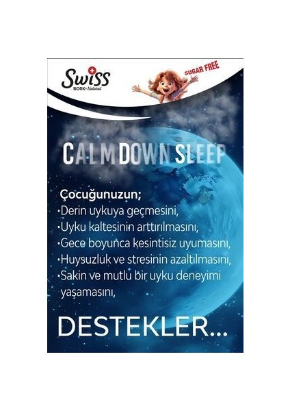 Çocuklar İçin Calm Down Sleep Şurubu - 150 ml, L-Teanin, Rhodiola, Melissa, Alpha GPC, Papatya ve Vitamin B6 ile Zenginleştirilmiştir, İsviçre Menşeli modelleri