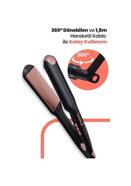 Geniş Plakalı Saç Düzleştirici - 100x50mm, Seramik, 100-230°C Ayarlanabilir Isı, Dijital Ekran, Hızlı Isınma Teknolojisi