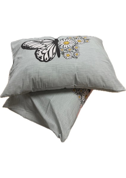 Ranforce %100 Pamuk 2 Adet Yastık Kılıfı Yeşil Çiçekli