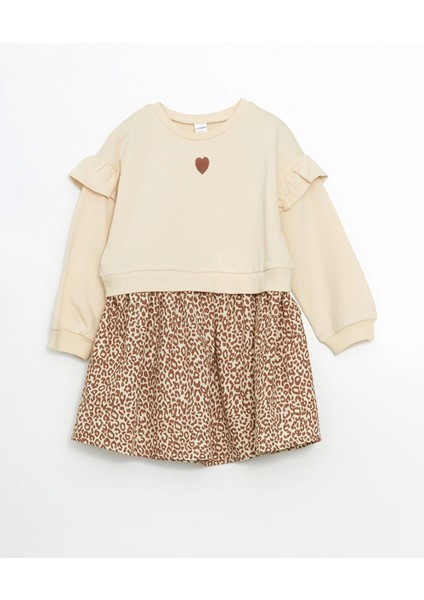 Lcw Kids Bej Bisiklet Yaka Leopar Desenli Kız Çocuk Elbise
