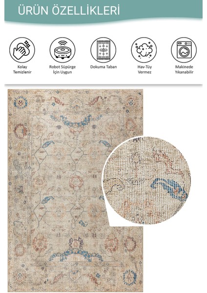 Relic Bej / Mavi Vintage Dokulu Klasik Desenli Dokuma Tabanlı Şönil Halı Al 476 fırsatları