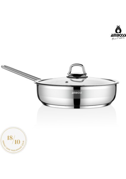 Saphire Paslanmaz Çelik 22 cm Cam Kapaklı Tava