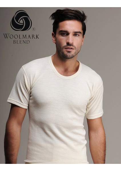 Hasyün 100 Erkek Yün Fanila Kısa Kol - Ten - L