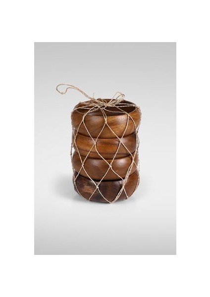 Doğal Akasya Ağacı Yuvarlak Çerezlik Seti - 11x3,5 cm, Kahverengi, 4'lü fırsatları