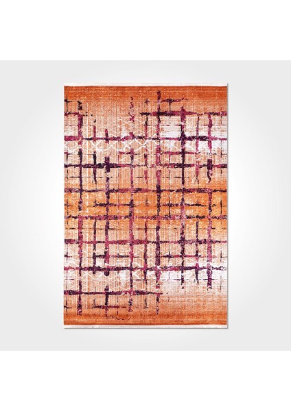 Skylar Geometrik Turuncu Polyester Dikdörtgen Modern Desenli Pamuk Makinada Yıkanabilir Hav Toz Vermez Leke Tutmayan Kaymaz Taban Dijital Makine Baskı Salon Yolluk Mutfak Halı