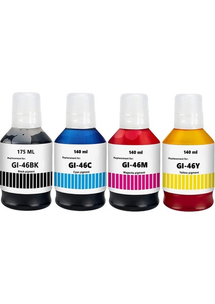 Gı-46 Canon Maxify GX7055 Yazıcı Uyumlu 175 ml Siyah 145 ml Renkliler 4 Renk Muadil Mürekkep Seti