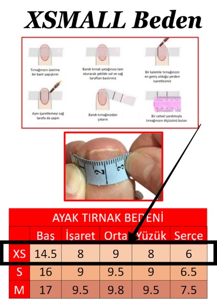 100 XSMALL Beden Adet Ayak Tırnağı Bedene Göre. Bedeninizi Bulup Sipariş Verebilirsiniz fiyatları