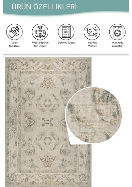 Relic Yeşil Vintage Dokulu Klasik Desenli Dokuma Tabanlı Şönil Halı Al 517 fırsatları