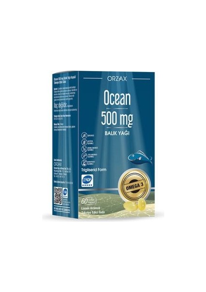 Orzax Ocean Omega 3 Balık Yağı 500 mg - 60 Kapsül, Saf Su Balıklarından Elde Edilmiş, Aromasız Gıda Takviyesi, Türkiye Menşeli fiyatları