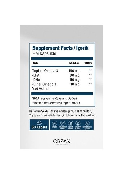 Orzax Ocean Omega 3 Balık Yağı 500 mg - 60 Kapsül, Saf Su Balıklarından Elde Edilmiş, Aromasız Gıda Takviyesi, Türkiye Menşeli modelleri