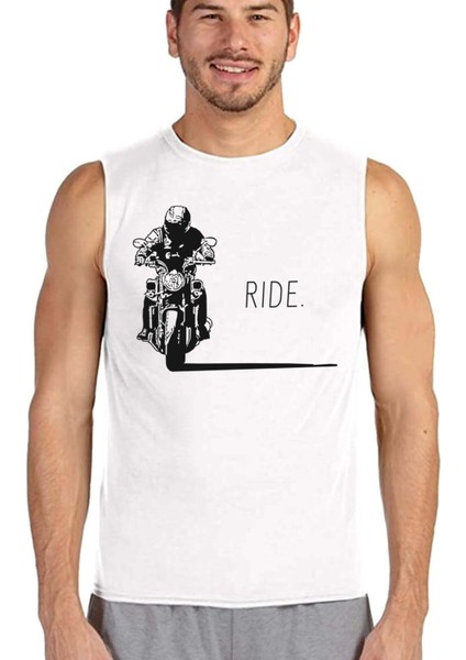 Moto Gölgesi Beyaz Kesik Kol | Kolsuz Erkek Tshirt | Atlet