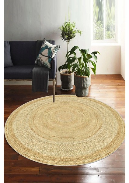 Dijital Jüt Görünümlü Kaymaz Yıkanabilir Yuvarlak Salon Halısı Mutfak Halısı Çocuk Halısı Paspas D4189