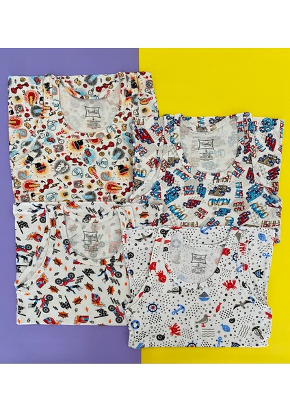 Erkek Çocuk Elastan Emprime Atlet 6'lı Paket-Renkli